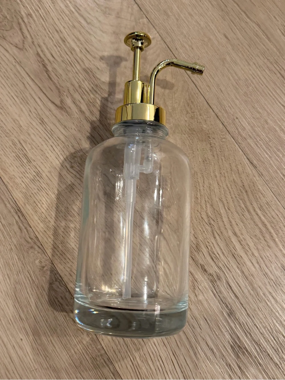 NWOT Glass Soap or Syrup Dispenser with Gold Pump - Clear